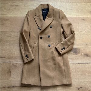 Zara Womens Camel Double-Breasted Trench Coat